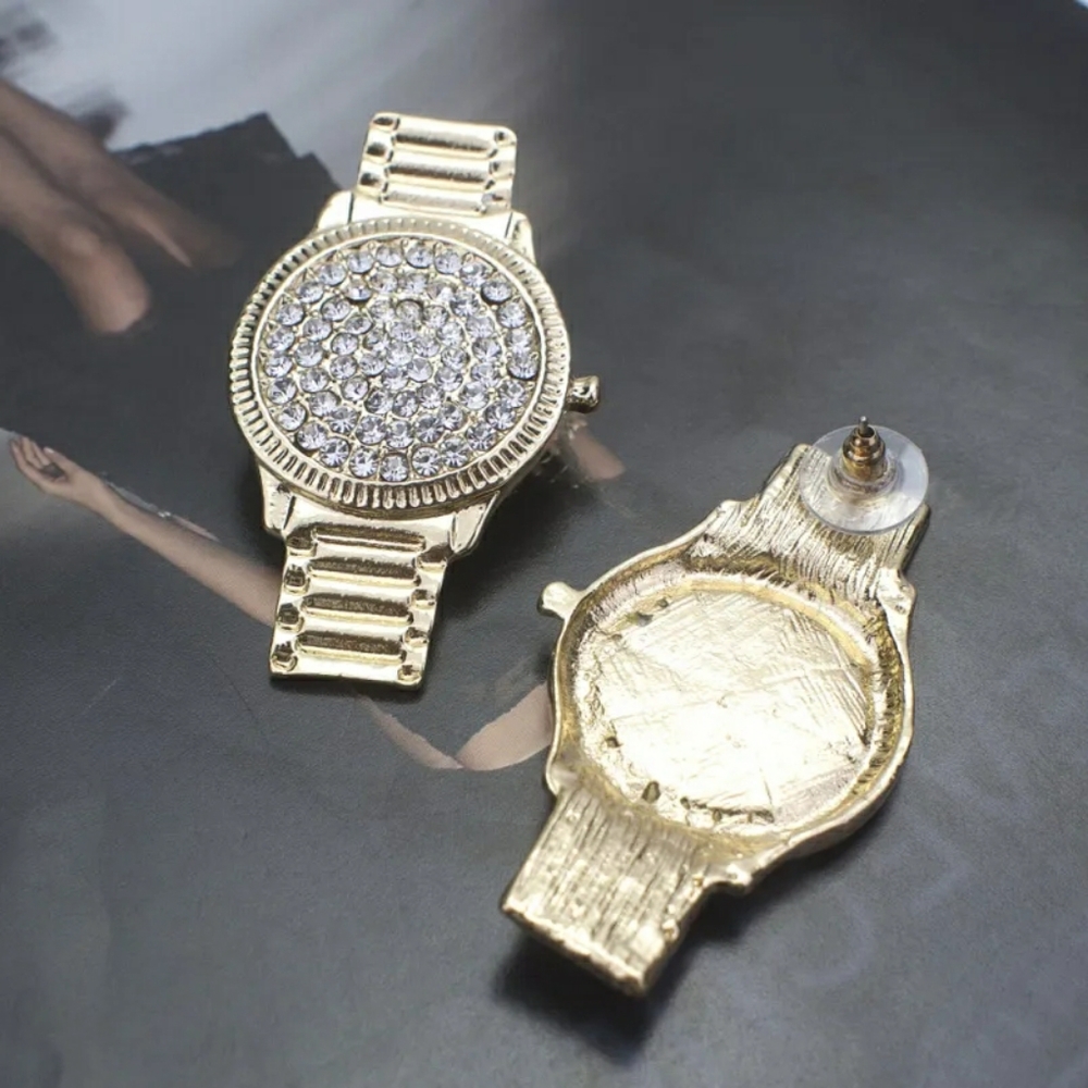 "Watch Me" Glamorous Gold Rhinestone Earrings - Picture 7 of 7